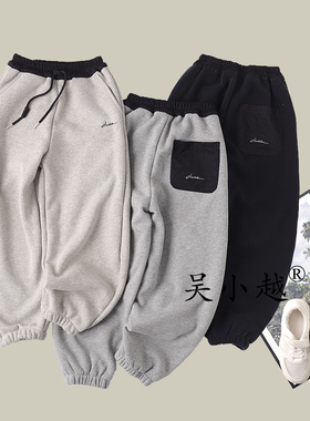 吴小越W1655男童加绒束脚裤冬款儿童长裤男孩卫裤休闲黑色运动裤