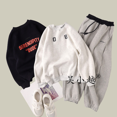 吴小越w1666男童加绒卫衣秋冬新款韩版宽松儿童上衣男孩冬装潮牌