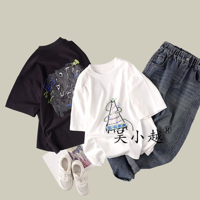 吴小越w1473男童夏款圆领宽松无感数码印花冰感棉t恤短袖中大童