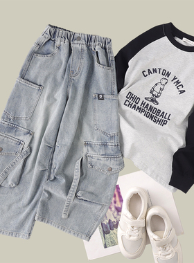 吴小越w1950男童牛仔裤春款工装痞帅男孩秋装新款长裤春秋款大童