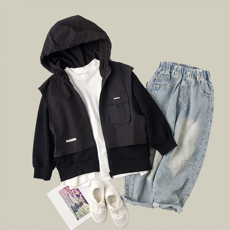 吴小越w989男童连帽外套户外冲锋衣2025春新款中长款设计师款风衣