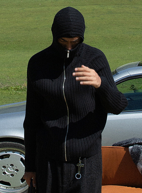 OD/DARKNESS 2025秋忍者半封连帽拉链坑条插肩袖战术直拉毛衣开衫