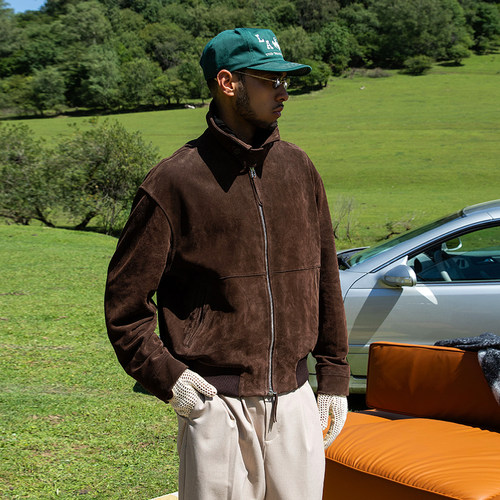 OD十字架刺绣小牛麂皮衣老钱夹克