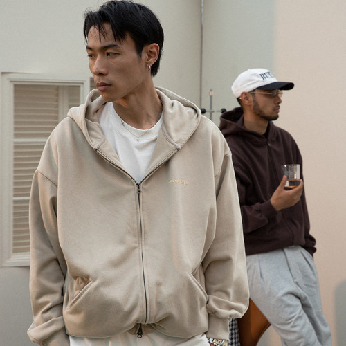 OD植绒logo隐藏螺纹短宽直拉帽衫