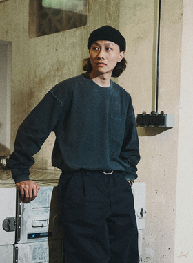 ODxMIDUPDATE联名作战系列 双面穿反车线重磅310g棉做旧口袋长T恤