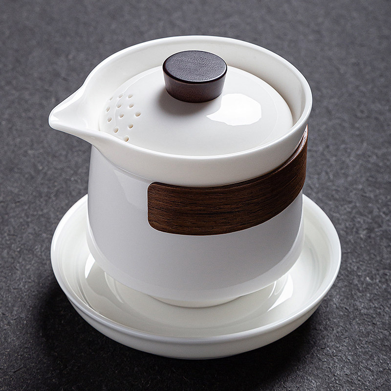 羊脂玉白瓷盖碗高档泡茶壶茶杯垫防烫大号手抓壶单壶功夫茶具套装,餐饮具,盖碗,淘宝优惠券,粉丝福利购,淘宝优惠卷