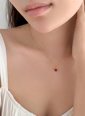 岚屿复古迷你小爱心锁骨链