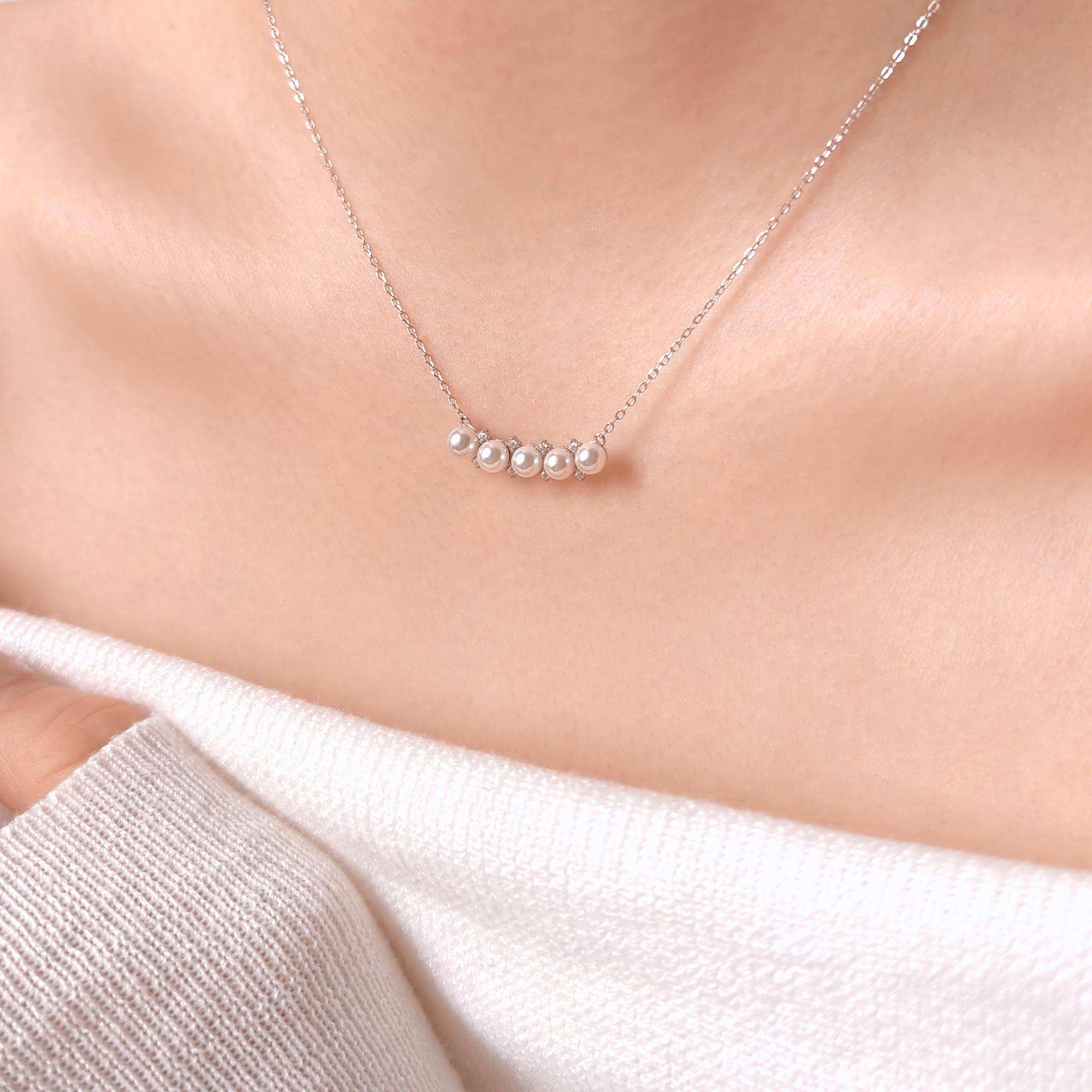 花冠/通体925纯银珍珠微笑项链