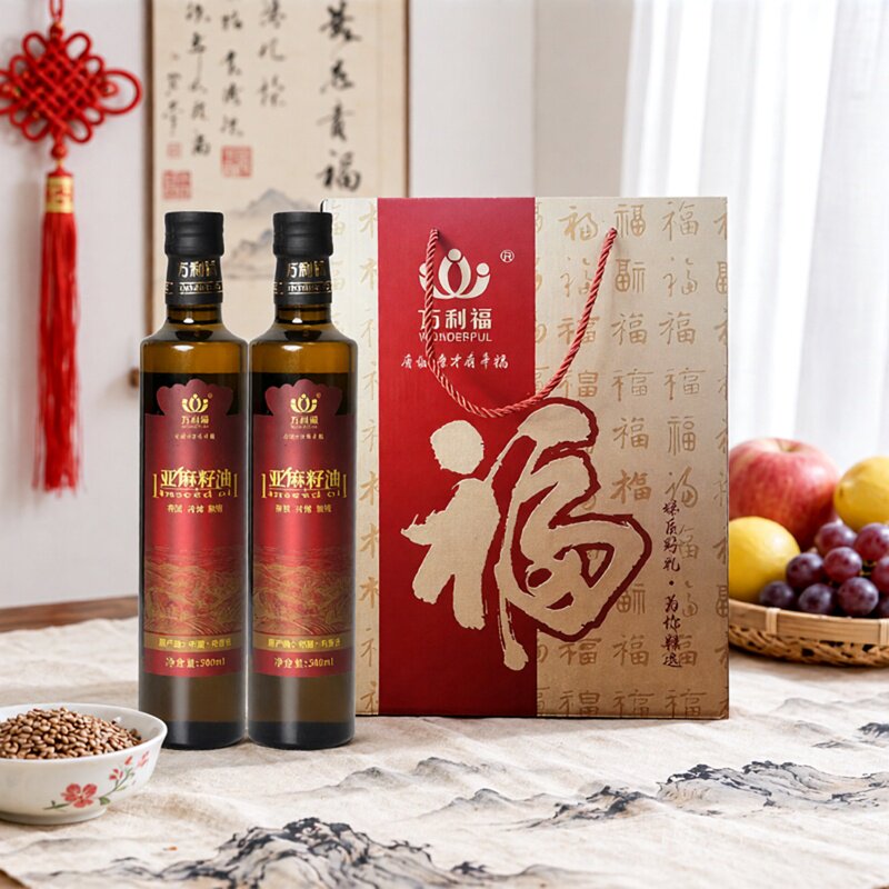 内蒙古万利福有机冷榨亚麻籽油礼盒（500ml*2瓶）