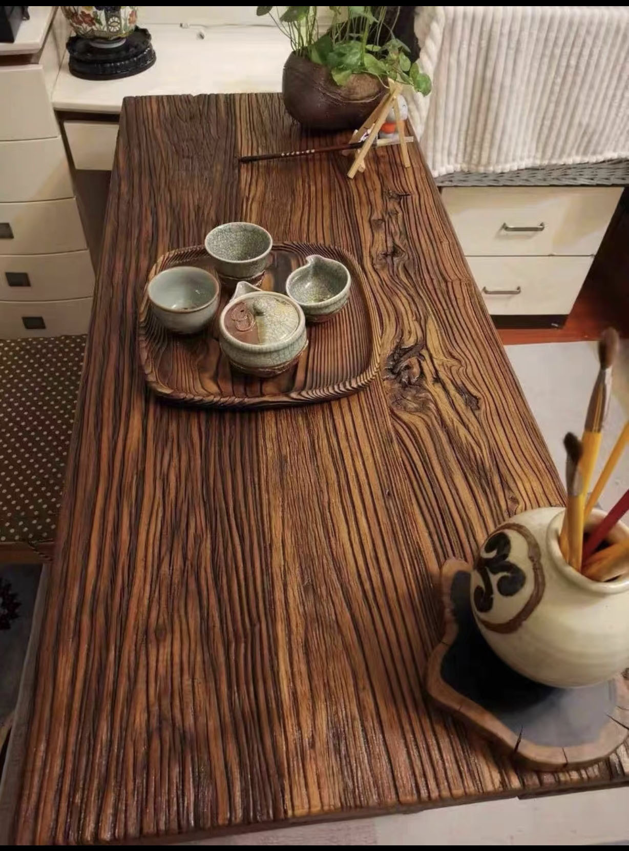 老榆木茶桌风化木板原木吧台桌复古老榆木实木圆桌餐桌老门板茶桌,住宅家具,家用茶台/茶桌,淘宝优惠券,粉丝福利购,淘宝优惠卷