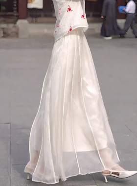 新中式复古白色高级纱裙女2025夏季新款气质优雅独特长款马面长裙