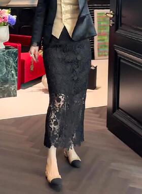 法式高级感蕾丝包臀半身裙女2025夏季新款气质大码时尚洋气直筒裙