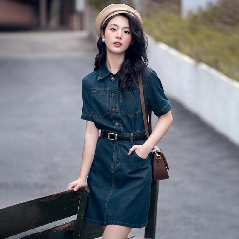 港味复古chic裙子2025年新品夏天今年流行牛仔连衣裙小个子女裙