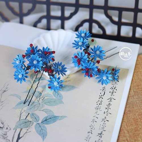青瓷蓝莲花发钗古典清汉女发饰
