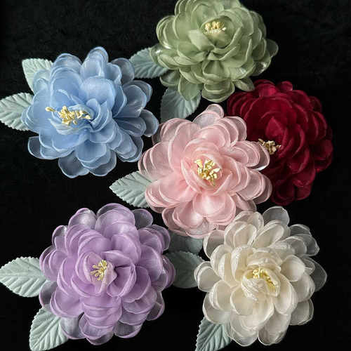 原创花朵发夹绢纱烫花头饰仙女边夹蝴蝶森系发饰唐风汉服侧边夹子