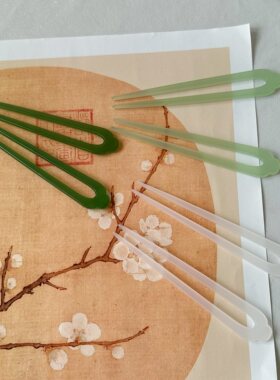 古代仿玉醋酸双直U钗复古宫廷