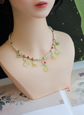 小荷才露尖尖角荷叶软璎珞清新绿项链古风汉服新中式旗袍项链