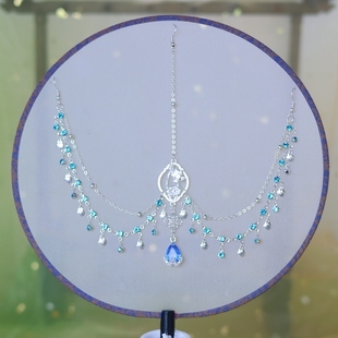 异域风发饰敦煌额饰多层蓝钻眉心坠楼兰公主古风汉服异域风情头饰