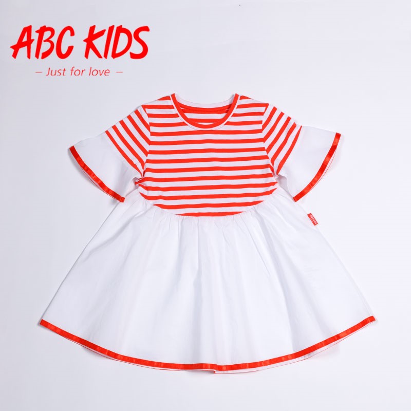 abckidsͯװר¹ñÕýÆ·2018ÏÄ¿îF82131202ŮͯÐÝÏÐÌõÎÆÁ¬ÒÂȹ80-110