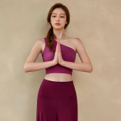 绝美高端带胸垫单肩瑜伽背心女夏专业跑步健身运动普拉提训练上衣