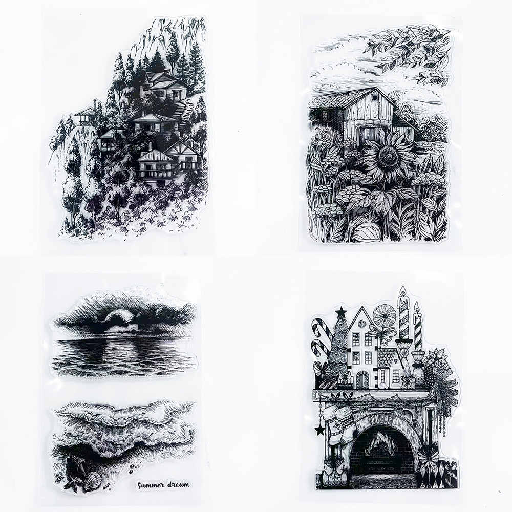 博采手账树帆船风景透明印章图橡皮硅胶DIY相册贺卡制作图章