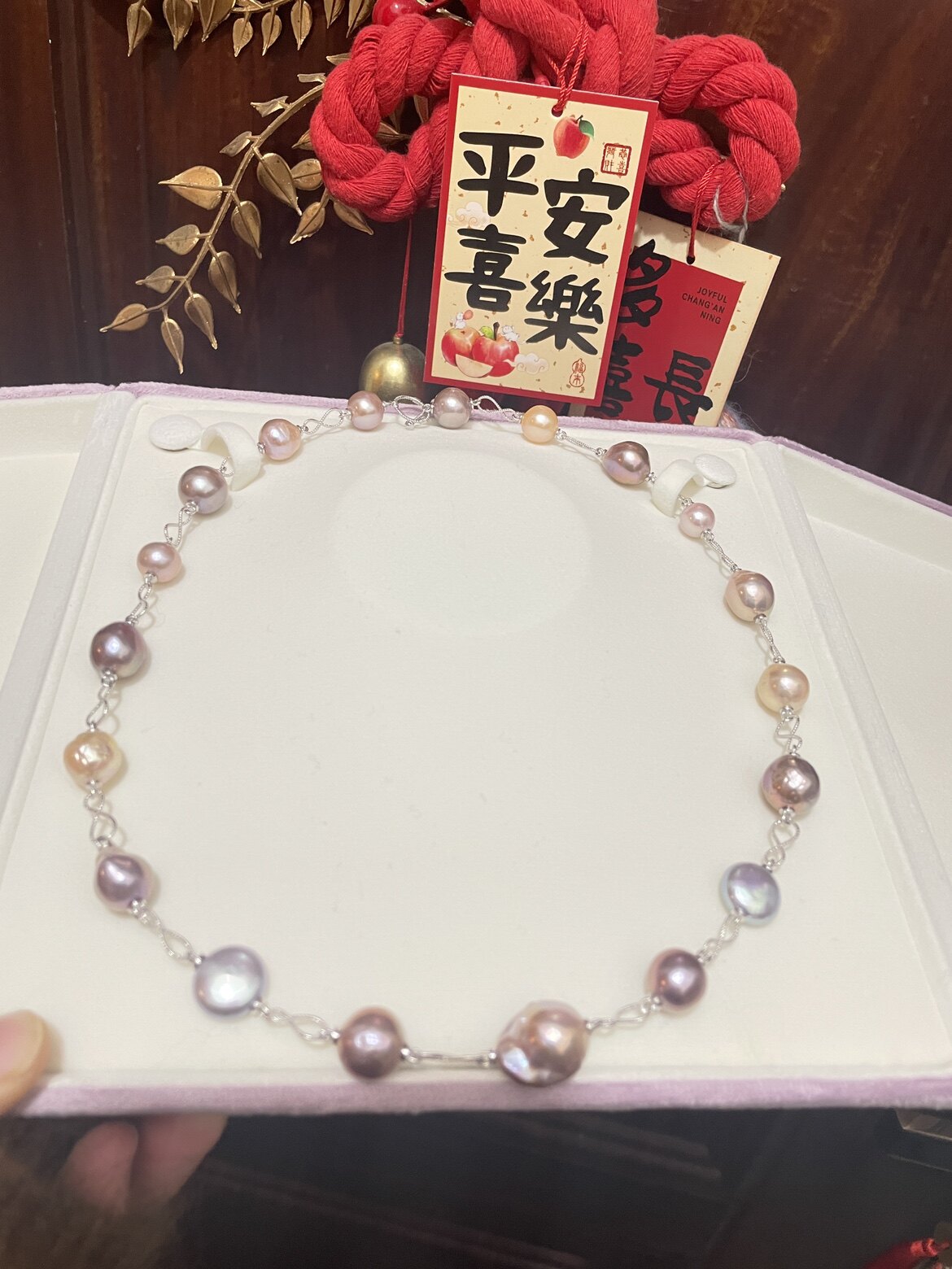 混彩炫色巴洛克串链天然珍珠ins风毛衣链搭配