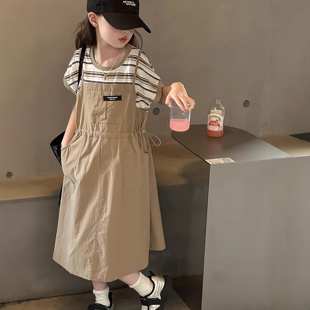 森系女童假两件连衣裙夏季韩版宽松女孩裙子一大一小儿童姐妹装女