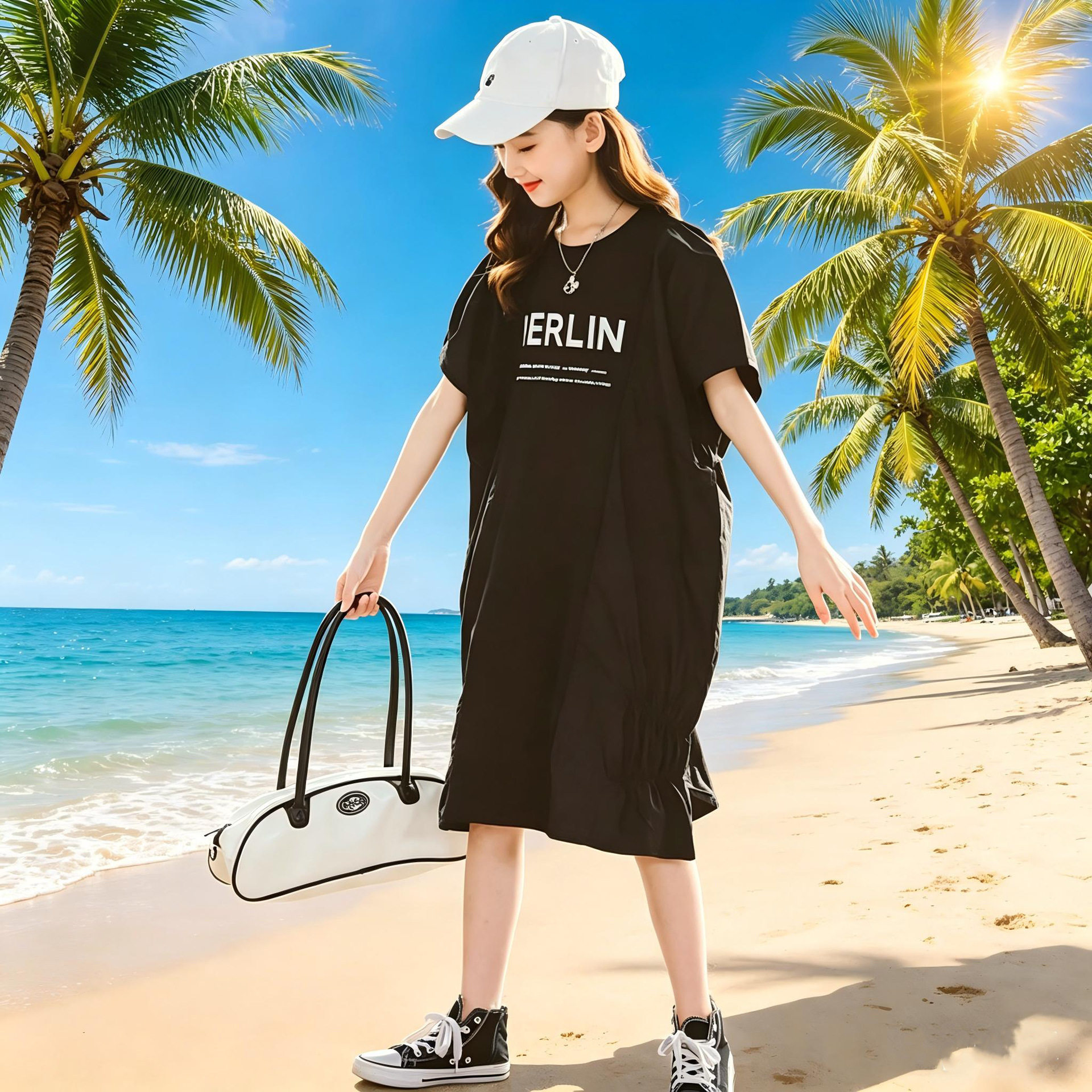 设计感女童休闲风连衣裙夏季薄款简单大气女孩裙子慵懒风母女装夏