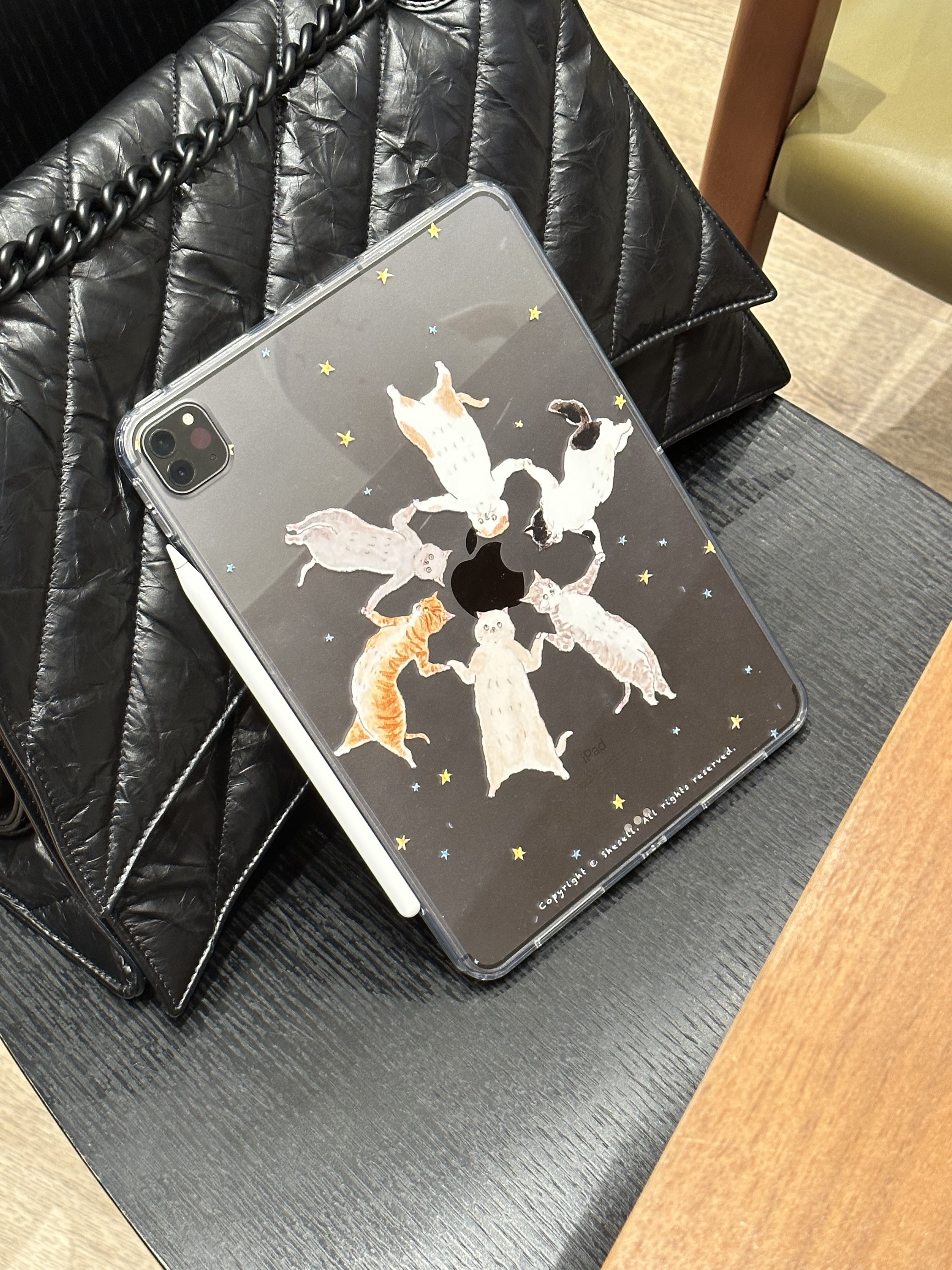 Shesell「猫咪开会」轻便高透亚克力iPad保护壳无笔槽侧面可磁吸充电画笔平板壳单壳适合游戏
