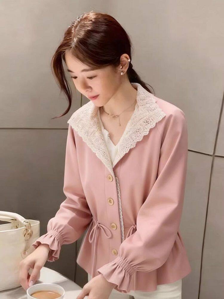 粉色风衣外套女26春秋新款小个子