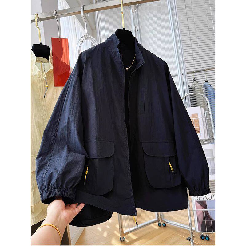 春夏季冲锋衣夹克防晒衣超火洋气韩系慵懒风宽松立领薄款外套女