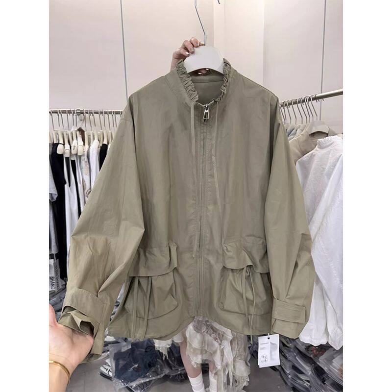2026超火洋气韩系慵懒风宽松立领薄款外套女夏季冲锋衣夹克防晒衣