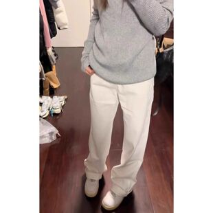 2025春秋新款高腰垂感高级感直筒裤白色窄版阔腿牛仔裤女宽松长裤
