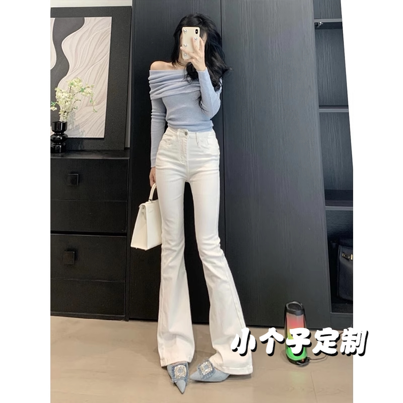 145小个子白色微喇牛仔裤女2025春秋季高腰百搭显弹力修身喇叭裤
