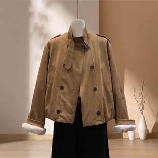 2025冬季加绒加厚新款洋气显瘦鹿皮绒百搭夹克上衣休闲短款外套女