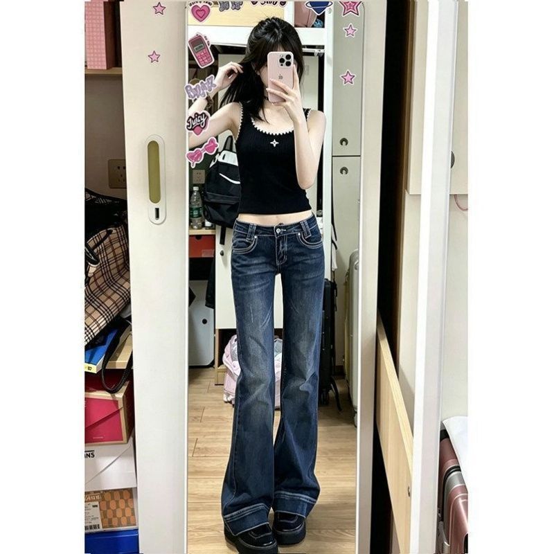 小个子美式低腰微弹喇叭牛仔裤