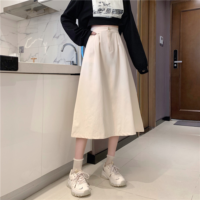 Real price Korean loose and versatile style A-line dress with high waist and thin medium length dress