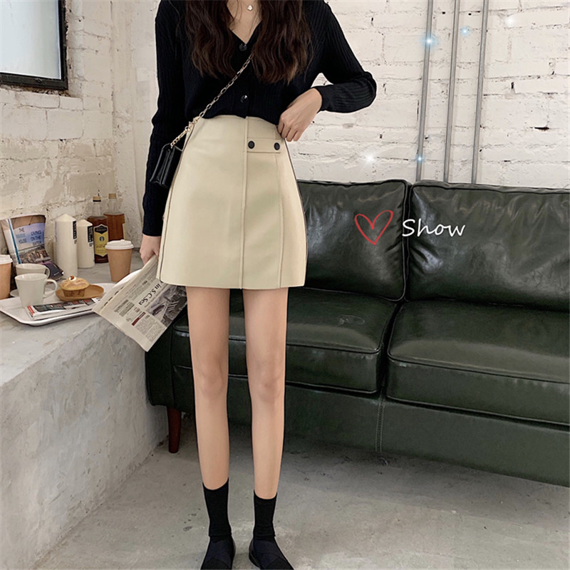 Real-price Korean version of loose Hong Kong flavor retro net red handsome PU leather skirt high waist half-length skirt