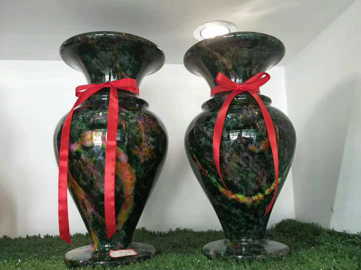 台湾七彩玉花瓶摆件 七彩玉石花瓶商务送领导工艺礼品