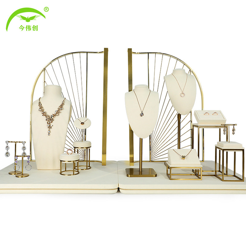米白色超纤珠宝橱窗陈列道具项链模特戒指耳环耳钉吊坠首饰展示架