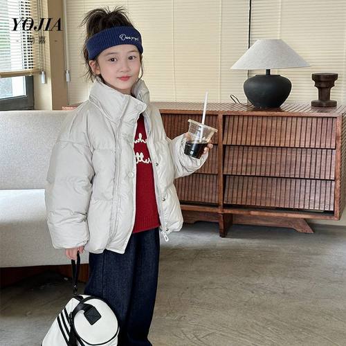 YOJIA女童短款羽绒服冬季2024新款中大童轻薄外套儿童面包服冬装