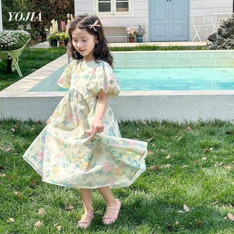 YOJIA女童连衣裙夏装2025新款超仙泡泡袖女孩公主裙儿童裙子夏季