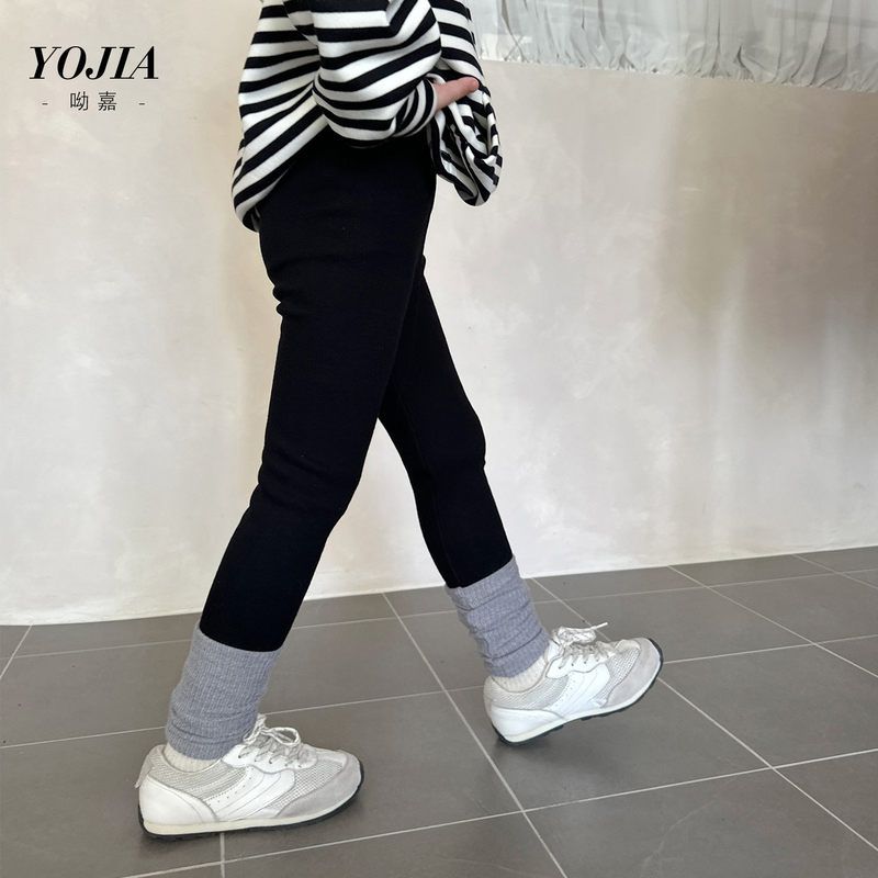 YOJIA女童打底裤秋冬2025新款小女孩瑜伽裤外穿加绒儿童裤子冬装
