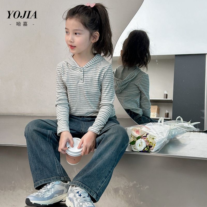 YOJIA童装儿童打底衫春秋款2024新款韩范修身上衣儿童长袖T恤秋装