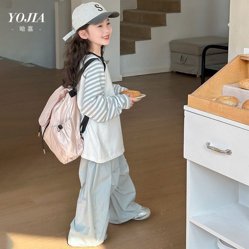 YOJIA女童长袖T恤春款2025新款韩版拼接套头衫春季儿童装体恤上衣
