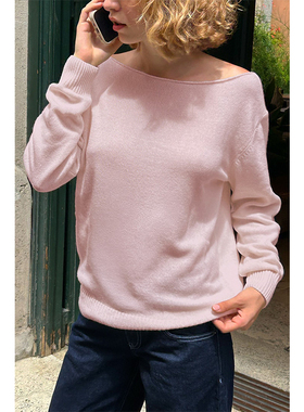 Subdued新款美式套头慵懒风露肩船领毛衣小众休闲显瘦针织衫上衣