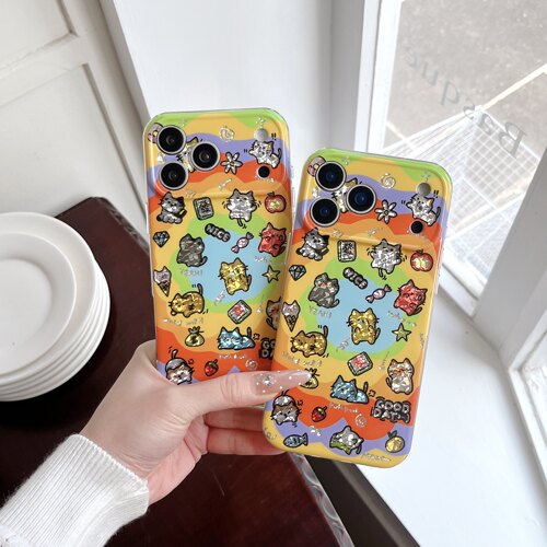 一家不会撞壳的店趣味七彩鎏金小猫手机壳适用苹果iphone17P18p16PROpromax18p15PM14百搭硅胶气囊防摔保护套