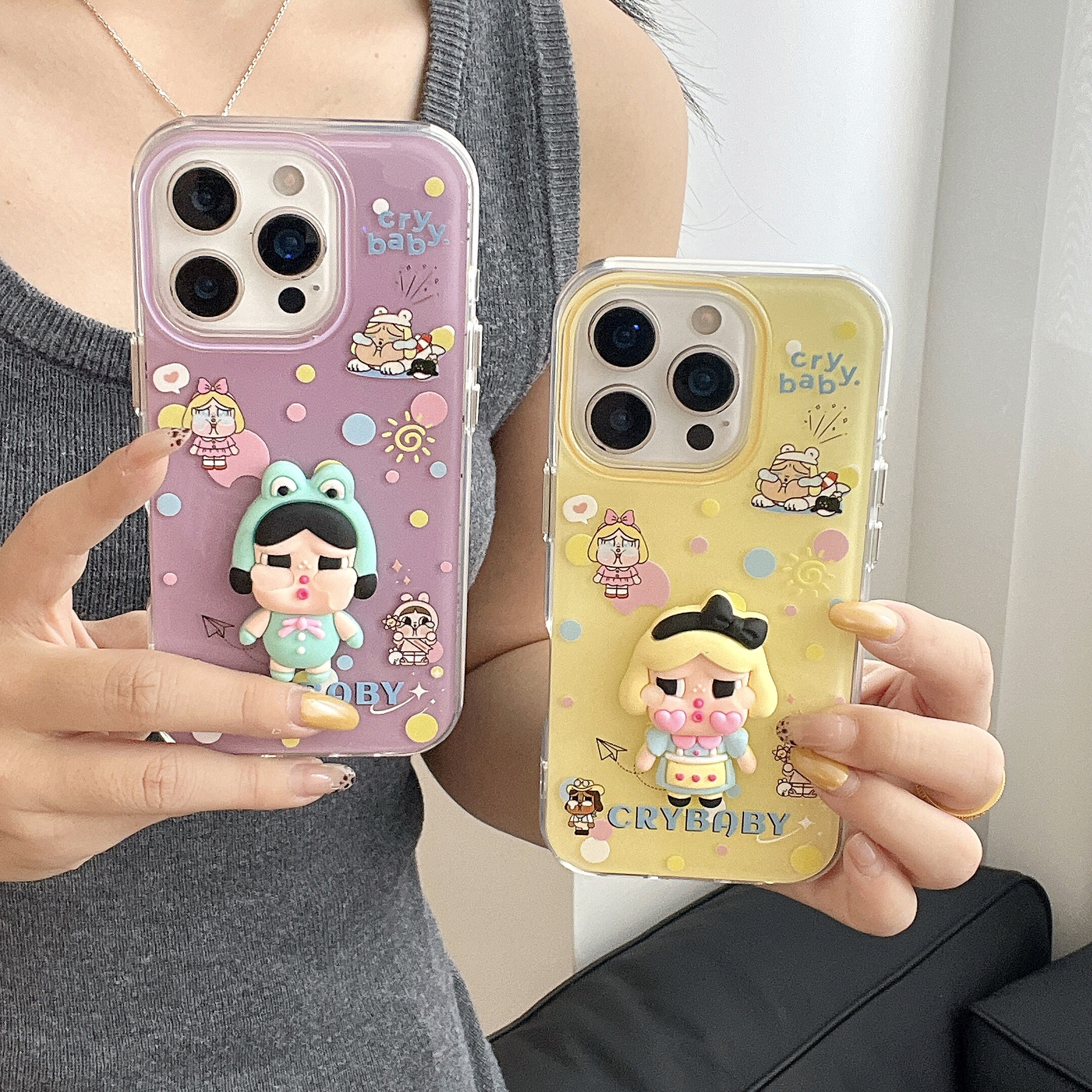 一家不会撞壳的店卡通哭脸女孩手机壳适用苹果16pro萌翻可爱小人P80p手机壳iPhone15plusM70可爱14保护套13