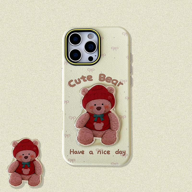 一家不会撞壳的店卡通立体小熊公仔手机壳适用苹果M60皮革纹P70p手机壳iPhone15plusM70p可爱16pro保护套13