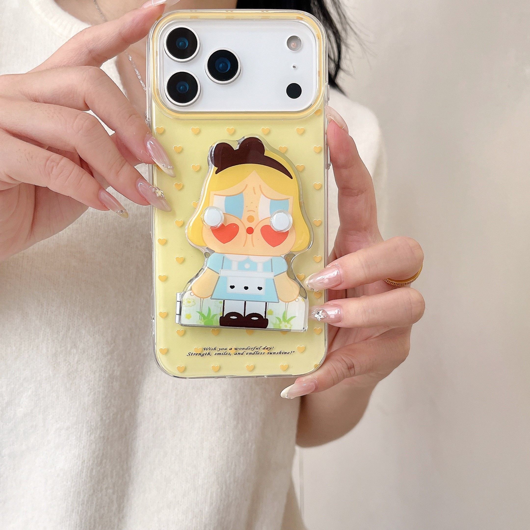 一家不会撞壳的店独特哭脸女孩手机壳适用华为苹果17pro桌面金属支撑架P80手机壳iPhone15plusM70 16PM保护套